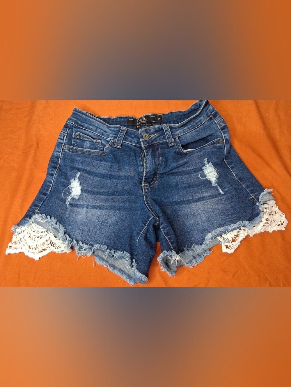 L&B Luckey & Blessed Crochet Lace Trim Denim Shorts Womens 2